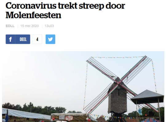 Geen Molenfeesten door Corona Geen Molenfeesten door Corona